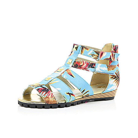 River Island Girls blue tropical gladiator sandals