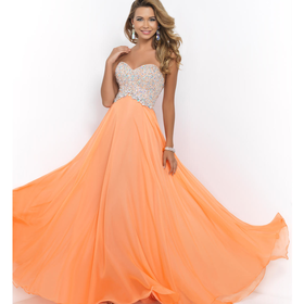 Dreamsicle Orange Strapless Sweetheart Beaded Bodice Chiffon Gown