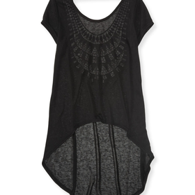 Aeropostale Sheer Crochet-Back Hi-Lo Tunic - Black