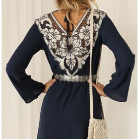 Party dresses > Navy Blue Embroidered Boho Dress