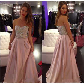 Beading Bodice Evening Dress Chiffon Prom Gowns Long Women Formal Dresses 2015