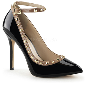 Black & Nude Patent Two Tone Studded Amuse Pumps