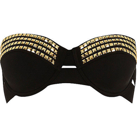 River Island Womens Black Pacha stud embellished bikini top