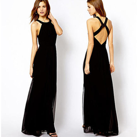 Sexy Black Party Evening Backless Long Sleeveless Cocktail Party Dress Womens