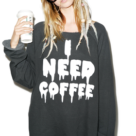 Wildfox Couture I Need Coffee Morning Sweatshirt Dirty Black