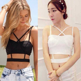 Sexy Lady Boho Cami Cross Backless Stretch Crop Band Bustier Top Bralette Vest C