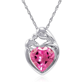Created Pink Sapphire Mother and Child Pendant