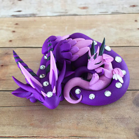 Purple Mother and Baby Dragon Sculpture
