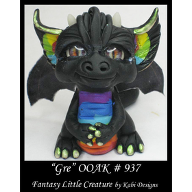 Handmade Fantasy Little Dragon DollHouse Art Doll Polymer Clay CDHM OOAK Gre
