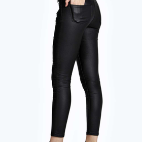 Evie Low Rise Zip Detail Wet Look Coated Jeans