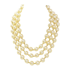 CHANEL 90's Faux Pearl 3 Strand Necklace W/ Pearl Star Clasp