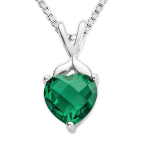 Byjoy 925 Sterling Silver Heart Shape Emerald Pendant on 45cm Curb Chain BAE344N