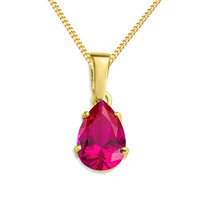 Miore Ladies 9ct Yellow Gold Pear Shape Ruby Pendant with Curb Chain of 45cm MA9161N