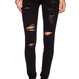 True Religion High Rise Halle Skinny in Black Bleach