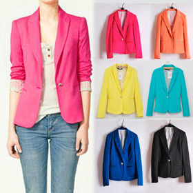 Hot Womens one-button Bright Color Blazer Top Jacket Outerwear Casual Suits 132