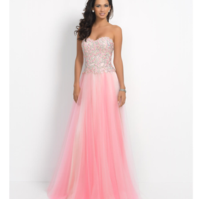 Cotton Candy Pink & Ivory Strapless Sweetheart Beaded Bodice Multi-Color Tulle Gown