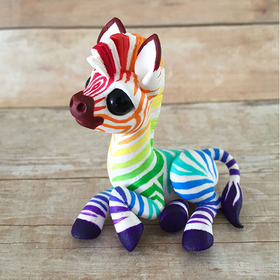 Rainbow Zebra Sculpture by Dragons and Beasties