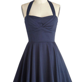 ModCloth Vintage Inspired Short Length Halter Fit & Flare Traveling Cupcake Truck Dress in Navy