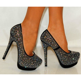 LADIES RHINESTONE PARTY PROM CRYSTAL SPARKLY WEDDING SHOES HIGH HEELS SIZES 3-8