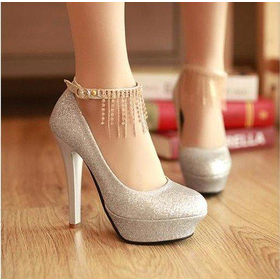 Gorgeous Glitter Tassel Chain Pretty High Heel Wedding Party Shoes 3 Colors