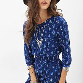 FOREVER 21 Abstract Print Peasant Dress