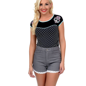 Black & White Dotted Bow Anchors Dame Top