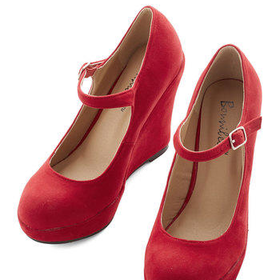 ModCloth Vintage Inspired Take the Podium Wedge in Red