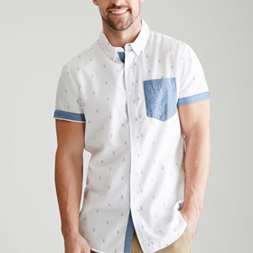 Solid Pocket Anchor Print Shirt