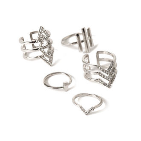 Rhinestoned Cutout Rings Set