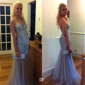 Mermaid Crystal Long Evening dresses Luxury Sweetheart Pageant Formal Prom Gown