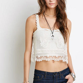 Embroidered Mesh Crop Top