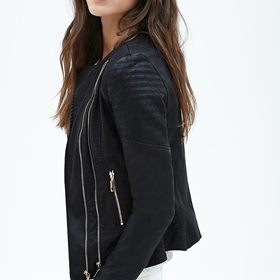 Zippered Faux Leather Bomber