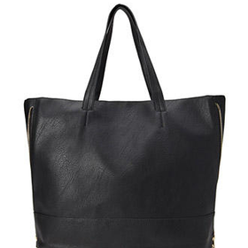 FOREVER 21 Zippered Faux Leather Tote Black One