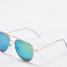 AEO Women's Aqua Mirrored Aviator Sunglasses (Rose Gold)
