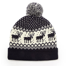 Mixed Print Pom Beanie