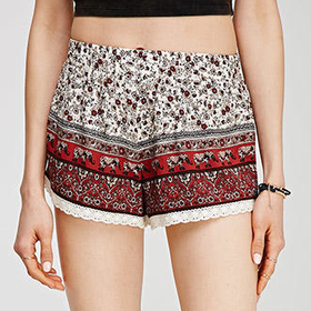 Crochet-Trimmed Floral Shorts