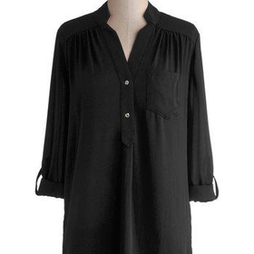 ModCloth Steampunk Long Long Sleeve Button Down Pam Breeze-ly Tunic in Black