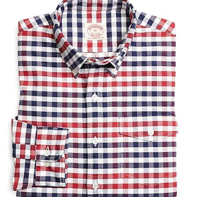 Red with Navy Check Oxford Sport Shirt - Brooks Brothers