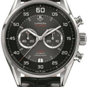 Tag Heuer Carrera Black and Grey Dial Chronograph Leather Mens Watch CAR2B10.FC6235