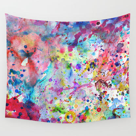 Abstract Bright Watercolor Paint Splatters Pattern Wall Tapestry by Girly Road