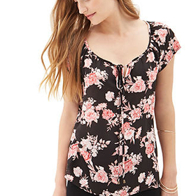 FOREVER 21 Floral Chiffon Top Black/Pink