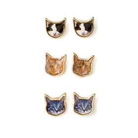 FOREVER 21 Kitty Face Stud Set Gold/Black One