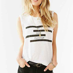 Truly Madly Deeply Spliced Verbiage Twist-Cuff Muscle Tee - White