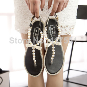 Summer 2014 women sandal,fashion sweet bowtie flat sandals,casual flip flops pu leather shoes woman,