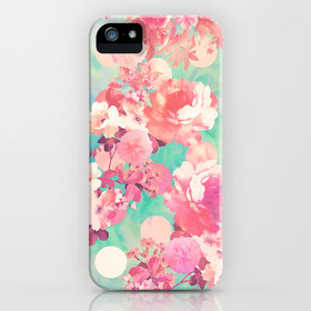 Romantic Pink Retro Floral Pattern Teal Polka Dots iPhone & iPod Case by Girly Trend