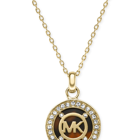 Michael Kors Gold-Tone Tortoise Logo Pendant Necklace