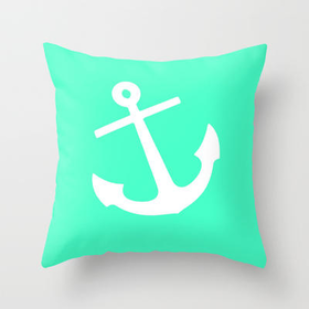 Mint Anchor Throw Pillow by M Studio