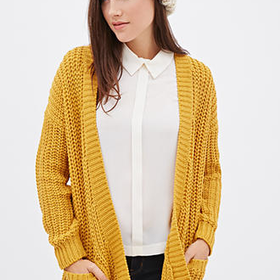 FOREVER 21 Purl Knit Cardigan Mustard