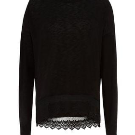 Black Crochet Hem Long Sleeve Top