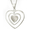 Ornami Ladies' Mother of Pearl 3-Row Heart Pendant Necklace, Silver Curb Chain, 46cm Length, Mo